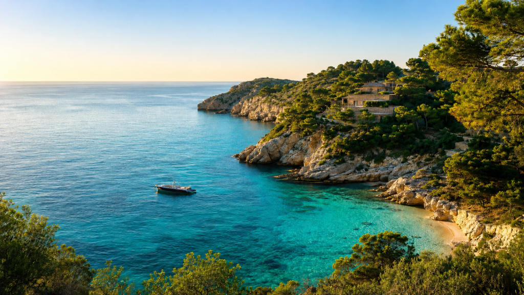 Bahía mediterránea de aguas turquesa