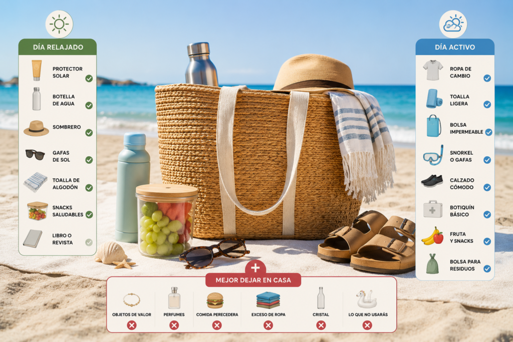 que llegar en la bolsa de playa