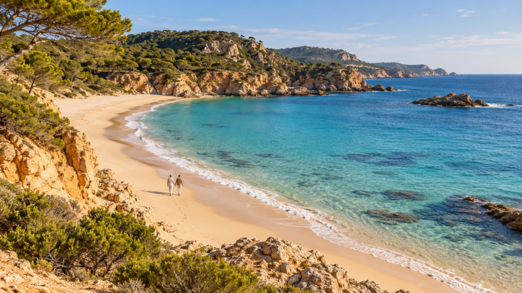 Playa española en calma otoñal